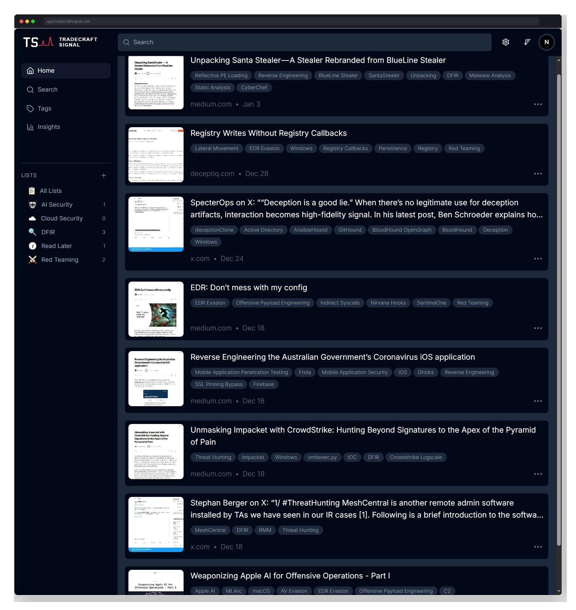 Tradecraft Signal Feed - Real-time tactical cybersecurity intelligence curated from operators